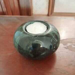 Green Marble Tealight Candle Holder AND Glass Bottle